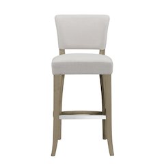 Set of 2 Aleck Beige Fabric Bar Stool with Antique Finish Wood Legs