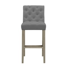 Set of 2 Alee Gray Fabric Bar Stool with Tufted Buttons and Wood Legs