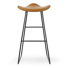Set of 2 Aoi Brown Faux Leather Backless Bar Stool with Black Metal Legs