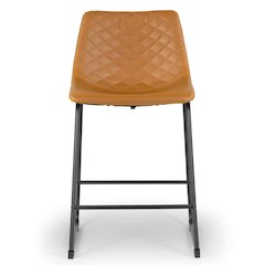 Set of 2 Iron Frame Cappuccino Brown Faux Leather Counter Stool Stitching