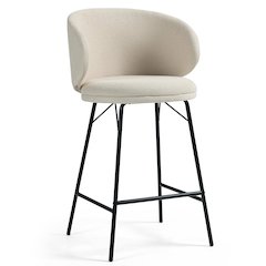 Set of 2 Baxter White Boucle Fabric Counter Stool with Black Iron Legs