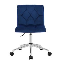 Blue Velvet Upholstered Adjustable Height Swivel Office Chair Wheel Base