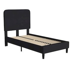 Charcoal Twin Fabric Upholstered Platform Bed - Headboard with Rounded Edges - No Box Spring or Foundation Needed