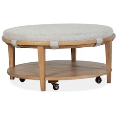 Lindon Belgian Wheat Grey Round Cocktail Table With Casters