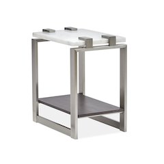 Pearl White And Roasted Almond And Brushed Platinum Rectangular Accent Table