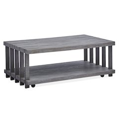 Weathered Gravel And Satin Bronze Rectangular Cocktail Table With Casters