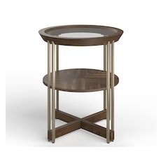 Elora Walnut And Tarnished Silver And Clear Glass Round End Table