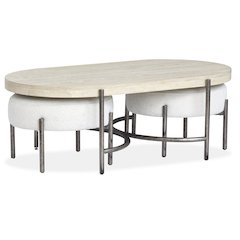 Edgecomb Grey And Weathered Antique Nickel Oval Cocktail Table With 2 Ottomans