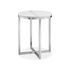 Esme White Marble And Brushed Nickel Round End Table