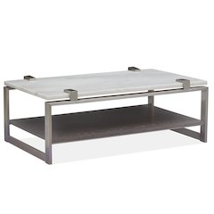 Pearl White And Roasted Almond And Brushed Platinum Rectangular Cocktail Table