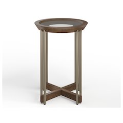 Elora Walnut And Tarnished Silver And Clear Glass Round Accent Table