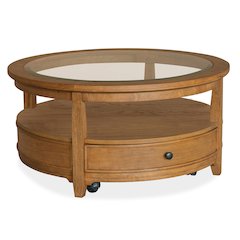 Durant Honey Brown Round Cocktail Table With Casters