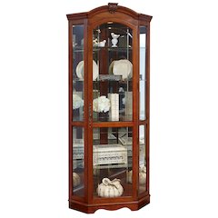 Pulaski Curios Warm Cherry Brown Mirrored Corner Curio Cabinet