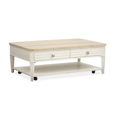 Echo Isles Sea Pearl And Driftwood Lift Top Storage Cocktail Table With Casters