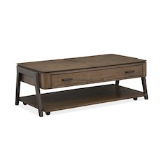 Milk Chocolate And Dark Chocolate Lift Top Storage Cocktail Table With Casters