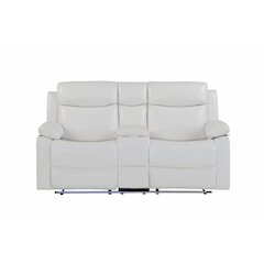 U6026 Blanche White Console Reclining Loveseat With Led And Speaker