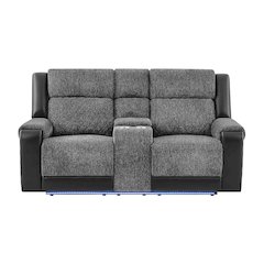 U5915 Grey/Black Console Rec Loveseat W/Immersive Sound & Blue Led