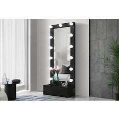 Ella Black Narrow Tall Mirror With Drawer And Speaker