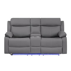 U6026 Grey Pu 46A Console Reclining Loveseat With Led And Speaker