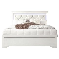 Traditional Glam Pompei Metalliic White King Bed With Led, White