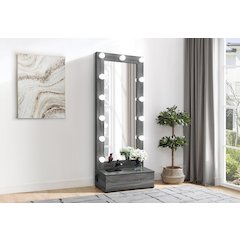 Lexi Grey Tall Mirror With Drawer And Speakers