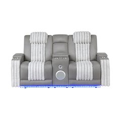 U8000 Grey Pwr Console Rec Loveseat W/Phr, Led And Speaker