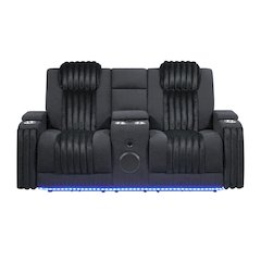 U8000 Black Pwr Console Rec Loveseat W/Phr, Led And Speaker