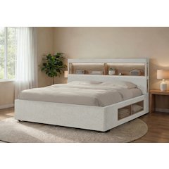 Sadie Beige King Bed With Storage