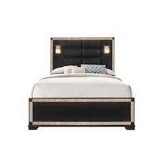 Traditional Glam Blake Black Queen Bed With Lamps, Black,Gold