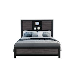 Farmhouse Lisbon Grey/Black Bookcase Queen Bed, Black,Grey