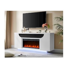 Aileen White 76" Ent Unit W/Led, Speakers, Crystal And Pop-Up Doors