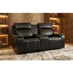 U8880 Black Leather Power Console Reclining Loveseat With Cooler
