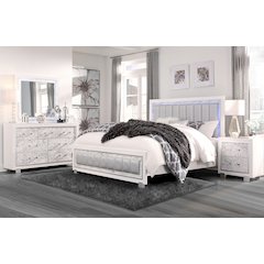Contemporary Santorini Metallic White Queen Bed In A Box, Metallic White