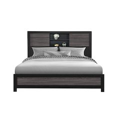 Farmhouse Lisbon Grey/Black Bookcase King Bed, Black,Grey