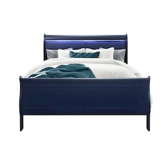 Traditional Glam Charlie Blue Queen Bed With Led, Blue