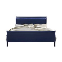 Traditional Glam Charlie Blue King Bed With Led, Blue