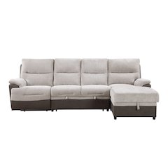 Contemporary Sectional With Po And Usb, Beige,Brown