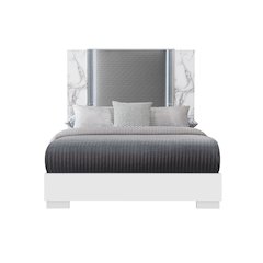 Modern Ylime White Marble Queen Bed With Led, White