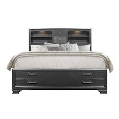 Transitional Glam Jordyn Grey King Bed, Grey