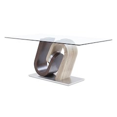 Contemporary Dining Table, Dark Brown,Oak,Silver