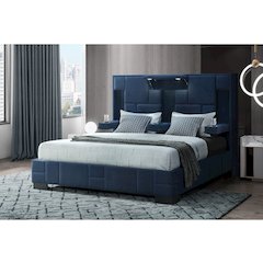 Contemporary Oscar Navy Blue Queen Bed No Wood Trim, Navy Blue