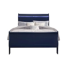 Traditional Glam Charlie Blue Full Bed With Led, Blue