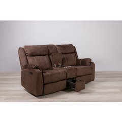 Transitional Domino Reclining Loveseats, Coffee