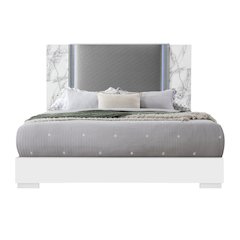 Modern Ylime White Marble King Bed Fully Slatted With Led, White