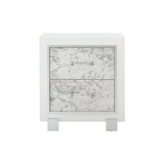 Transitional Glam Santorini White Nightstand, Metallic White
