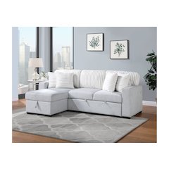 Transitional Reversible Pull Out Sofa Bed, Light Grey,White