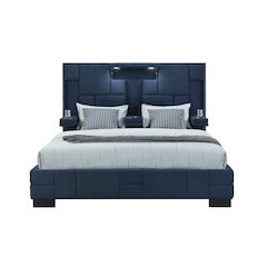 Contemporary Oscar Navy Blue King Bed No Wood Trim, Navy Blue