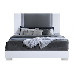 Modern Ylime Smooth White King Bed With Led Fully Slatted, White