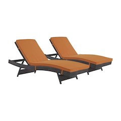 Outdoor Patio Chaise Set Of 2 With Cushioned Lounge Chairs For Garden, Poolside