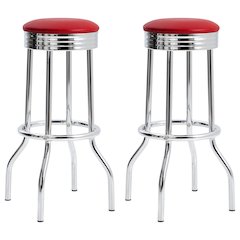 Upholstered Bar Stools with Chrome Base Set of 2 in Red and Silver